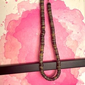 Handmade brown, beige and gray flat glass beaded necklace